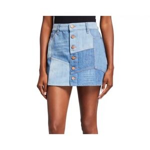 Alice + Olivia Good Denim High Rise Patchwork Button Front Mini Skirt 28